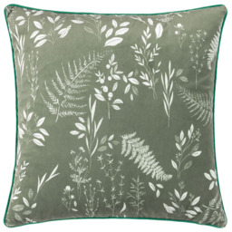 furn. Fearne Sage Green Printed Velvet Cushion - thumbnail 1