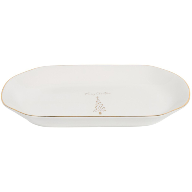 White and Gold Christmas Tree Oval Platter 30.6cm - image 1
