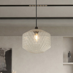 Lighting Collection Clear Glass Carved Grooves Pendant Shade - thumbnail 2