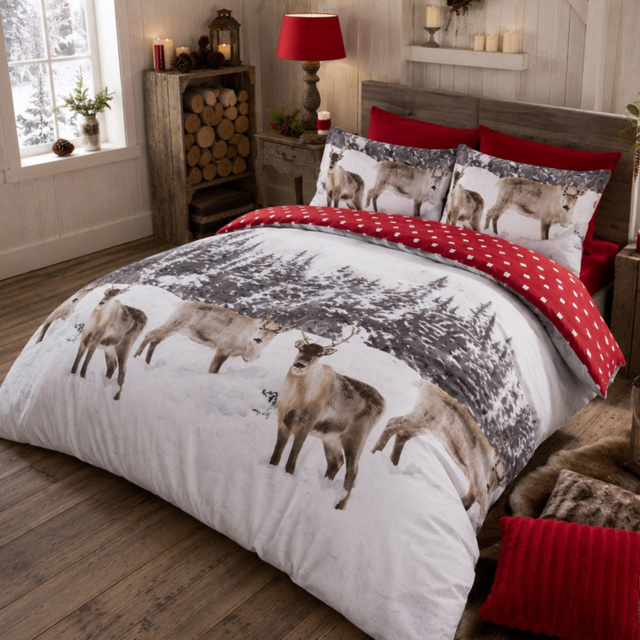 Smart Living Double Snow Reindeer Flannelette Duvet Set - image 1