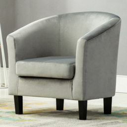 Velvet Fabric Grey Tub Arm Chair