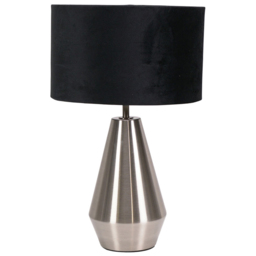 ValueLights Jax Black Velvet Shade Brushed Chrome Touch LED Table Lamp - thumbnail 1