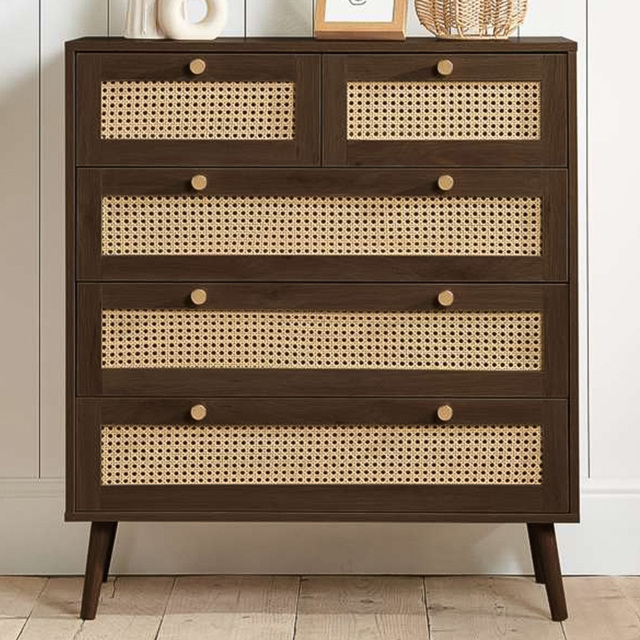 Croxley 5 Drawer Brown Rattan Chest of Drawers - image 1