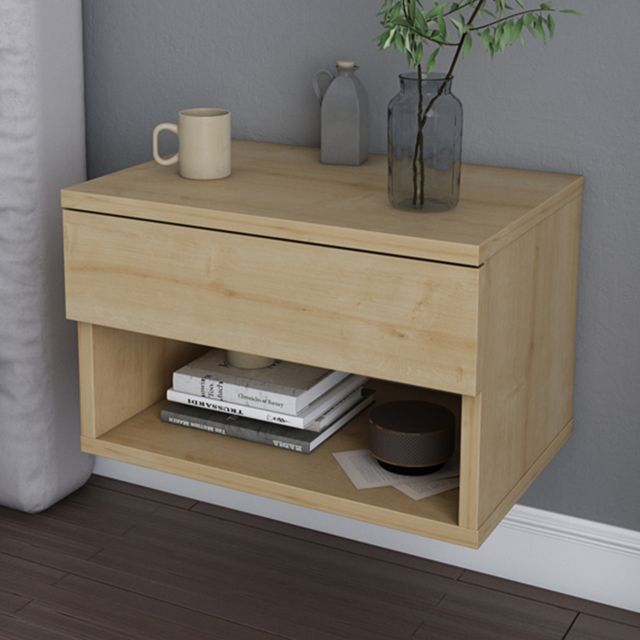 Decorotika Jamot Single Drawer Single Shelf Oak Floating Bedside Table - image 1