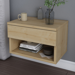 Decorotika Jamot Single Drawer Single Shelf Oak Floating Bedside Table - thumbnail 1