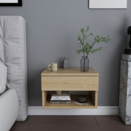 Decorotika Jamot Single Drawer Single Shelf Oak Floating Bedside Table - thumbnail 4