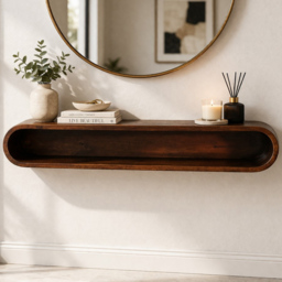 Artisan Furniture Arc Brown Single Shelf Solid Wood Wall-Mounted Media Console - thumbnail 1