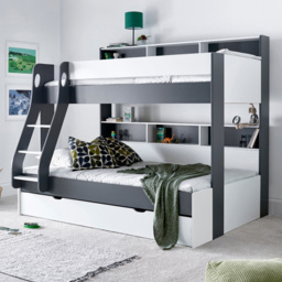 Bedmaster Oliver Grey and White Triple Sleeper Single Drawer Bunk Bed with Orthopaedic Mattresses - thumbnail 1