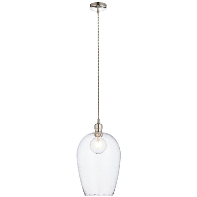 Merano Livorno Hammered Glass Bright Nickel Plate Dome Pendant Ceiling Light - image 1
