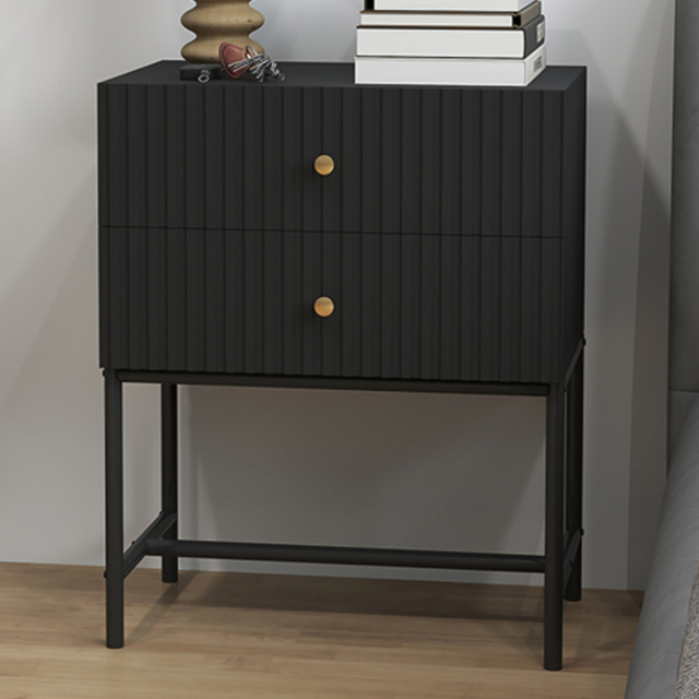 Portland 2 Drawer Black Bedside Table - image 1