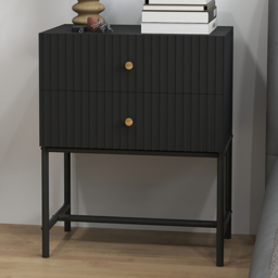 Portland 2 Drawer Black Bedside Table - thumbnail 1