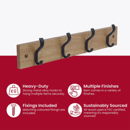 Headbourne Black and Ash 4 Hook Coat Rail - thumbnail 4