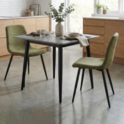 FWStyle Evie Green and Black Linen Upholstered Steel Frame Dining Chair Set of 2