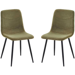 FWStyle Evie Green and Black Linen Upholstered Steel Frame Dining Chair Set of 2 - thumbnail 2