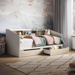 Flair Leni White and Oak 2 Drawer 3 Shelves Day Bed
