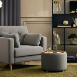 Lottie Storage Tray Ottoman - Mid Grey - thumbnail 2