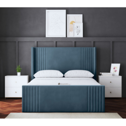DS Living Elara Small Double Blue Winged Panel Bed Frame with Headboard - thumbnail 4