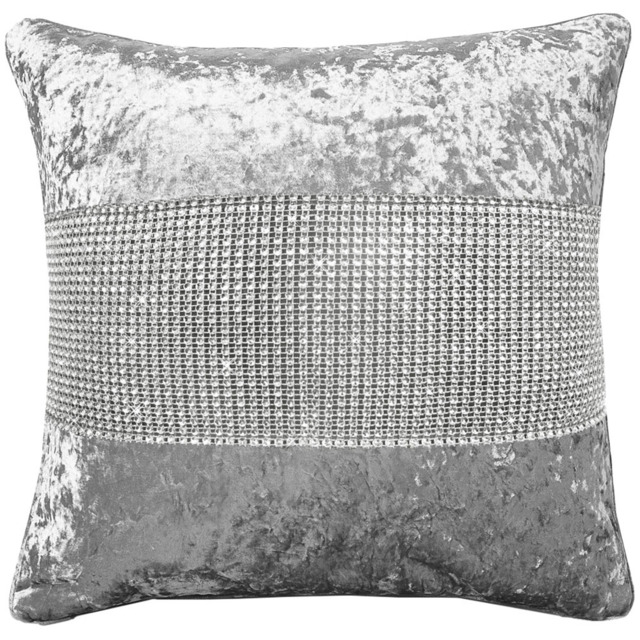 Intimates Diamonte Crushed Velvet Silver Filled Cushion 43 x 43cm 2 Pack - image 1