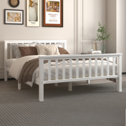 FurnitureHMD Natural Double Pine Wood Bed Frame with Headboard and Footboard