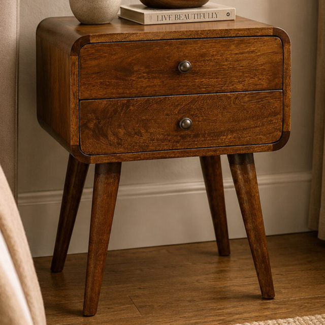 Artisan Furniture Chestnut 2 Drawer Solid Wood Curved Bedside Table - image 1