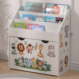 FurnitureHMD White Single Drawer 3 Shelf MDF Kids Bookshelf - thumbnail 1