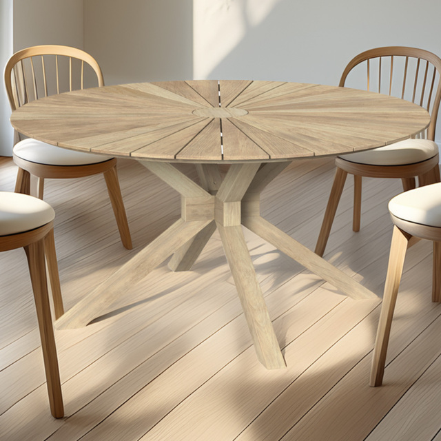 Charles Bentley Acacia Wood 6 Seater Round Dining Table with Sundial Top - image 1