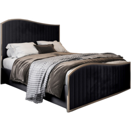 Brixton Black Double Velvet Upholstered Metal Bed Frame with Wave Headboard - thumbnail 2
