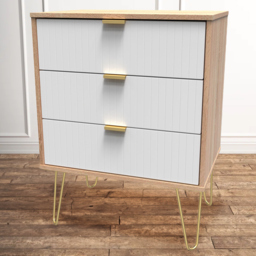 Crowndale 3 Drawer White Matt and Bardolino Oak Chest of Drawers Ready Assembled