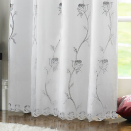 Alan Symonds Tahiti Floral Lined Ring Top Eyelet Voile Curtains Silver and White 142 x 137cm - thumbnail 3