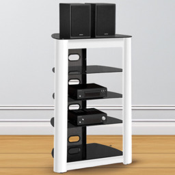 Centurion Supports Zinnia 5 Shelf Black Glass with Gloss White Facia Multimedia Stand