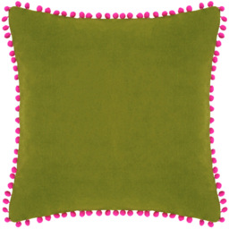Paoletti Green and Fuchsia Velvet Touch Pom Pom Cushion