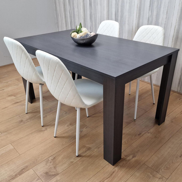 Kosy Koala 4 Seater Faux Leather Gem Pattern Dining Set Dark Grey and White - image 1