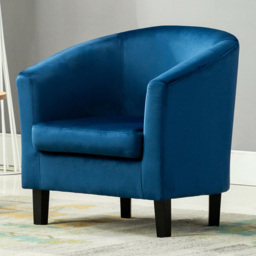 Velvet Fabric Blue Tub Arm Chair