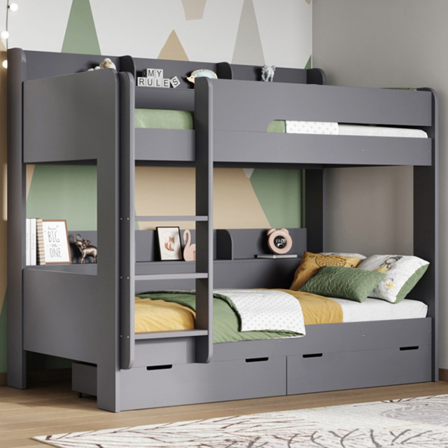 Flair Eddie Wooden Grey Bunk Bed with Storage - image 1