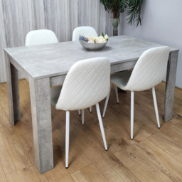 Kosy Koala 4 Seater Faux Leather Rectangular Dining Set Stone Grey Effect and White