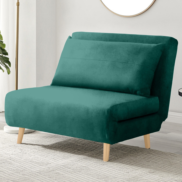 Furniturebox Billie Single Seater Green Velvet Sofa Bed - image 1