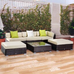 Outsunny 6 PC Rattan Sofa Set Brown - thumbnail 1