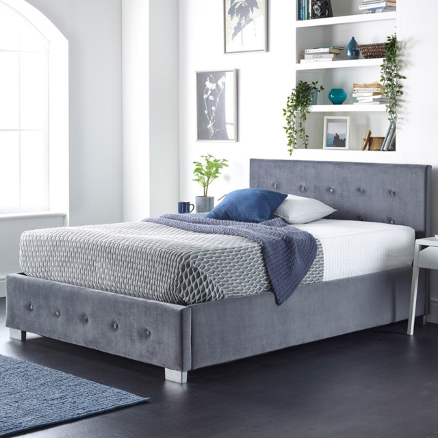 Aspire King Size Grey Plush Velvet Side Lift Ottoman Bed with Buttoned Headboard - image 1