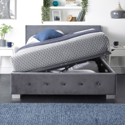 Aspire King Size Grey Plush Velvet Side Lift Ottoman Bed with Buttoned Headboard - thumbnail 4