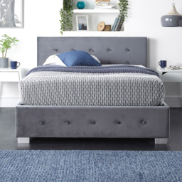 Aspire King Size Grey Plush Velvet Side Lift Ottoman Bed with Buttoned Headboard - thumbnail 2