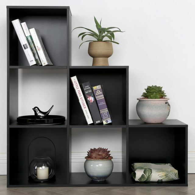 Jane 6 Shelf Black Ladder Cube Storage Unit - image 1