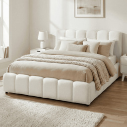 Home Source Bubble White Textured Velvet King Size Lift-Up Ottoman Bed with Fluted Headboard - thumbnail 1