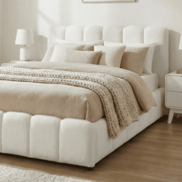 Home Source Bubble White Textured Velvet King Size Lift-Up Ottoman Bed with Fluted Headboard - thumbnail 4