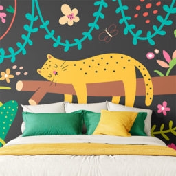 Origin Murals Sleeping Jungle Leopard Black Wall Mural