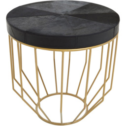 Premier Housewares Kensington Townhouse Black Hair-On-Hide Leather Top Round Side Table - thumbnail 2