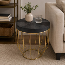 Premier Housewares Kensington Townhouse Black Hair-On-Hide Leather Top Round Side Table - thumbnail 3
