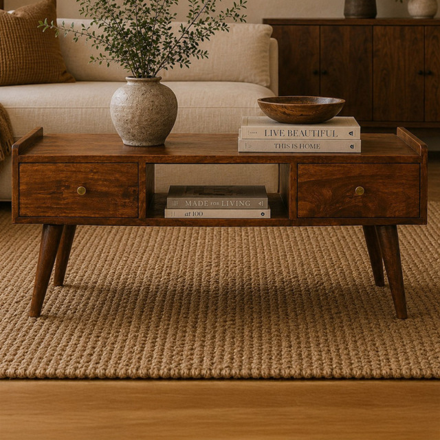 Artisan Furniture Chestnut 4 Drawer Single Shelf Elevated Mango Wood Coffee Table - image 1