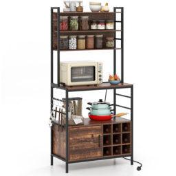 Costway Redding Brown Bakers Rack with Power Outlet - thumbnail 3