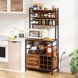 Costway Redding Brown Bakers Rack with Power Outlet - thumbnail 4