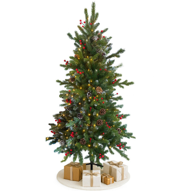 Noel Square Pre-Lit Warm White LED Artificial Xmas Tree with Pinecones and Red Berries 2.9ft - image 1